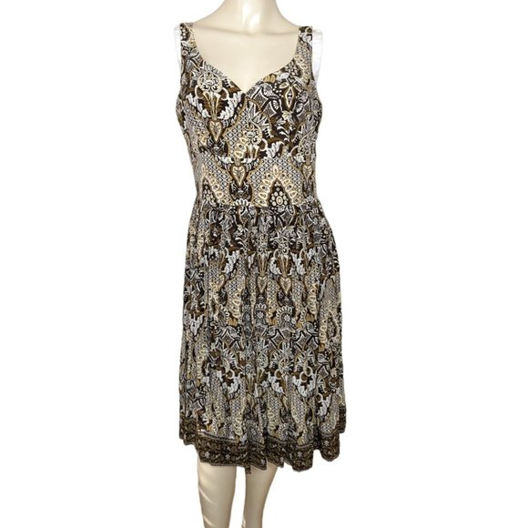 Talbots Brown Pure Silk Sleeveless Pleated Bottom empire waist summer Dress 6 - Picture 9 of 12